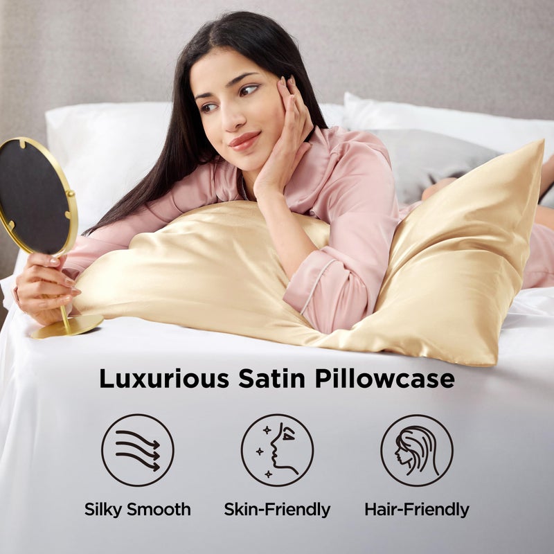 Bedsure Satin Pillowcase for Hair and Skin Queen - Champagne Gold Silky Pillowcase 2 Pack with Envelope Closure, Similar to Silk Pillow Cases, Gifts for Women Men, 20x30 Inches, 2pcs - Image 3